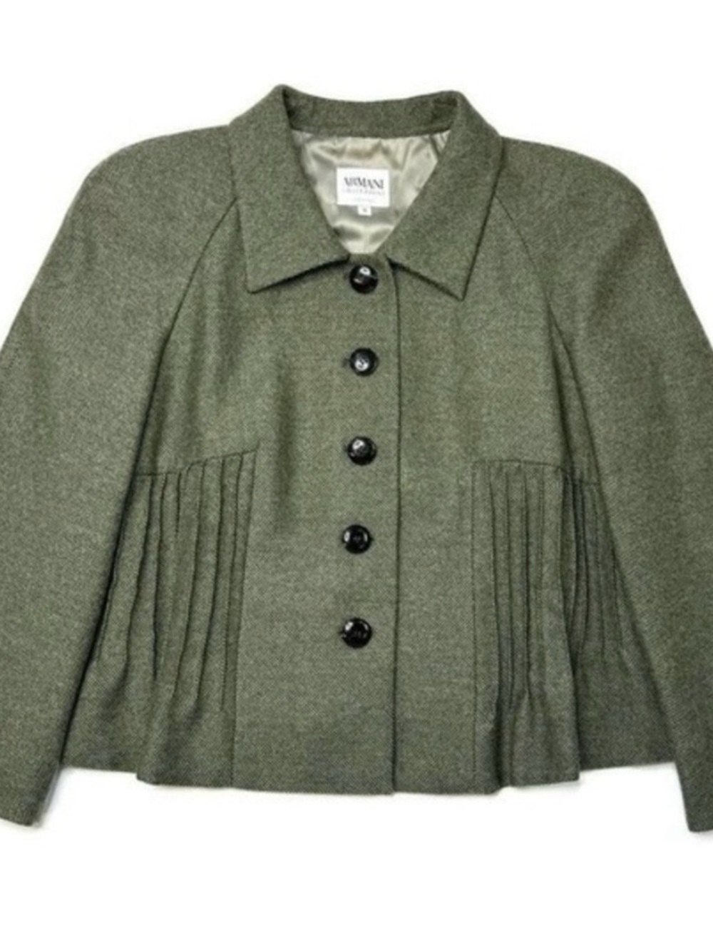 Armani Collezioni Olive Green Pleated Wool Blazer